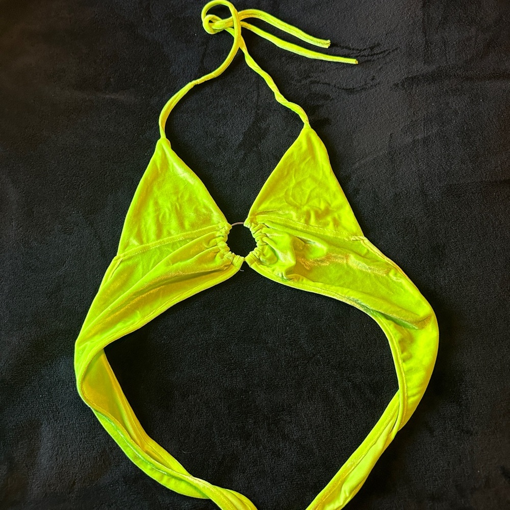 Neon yellow halter tie crop for festivals or concerts